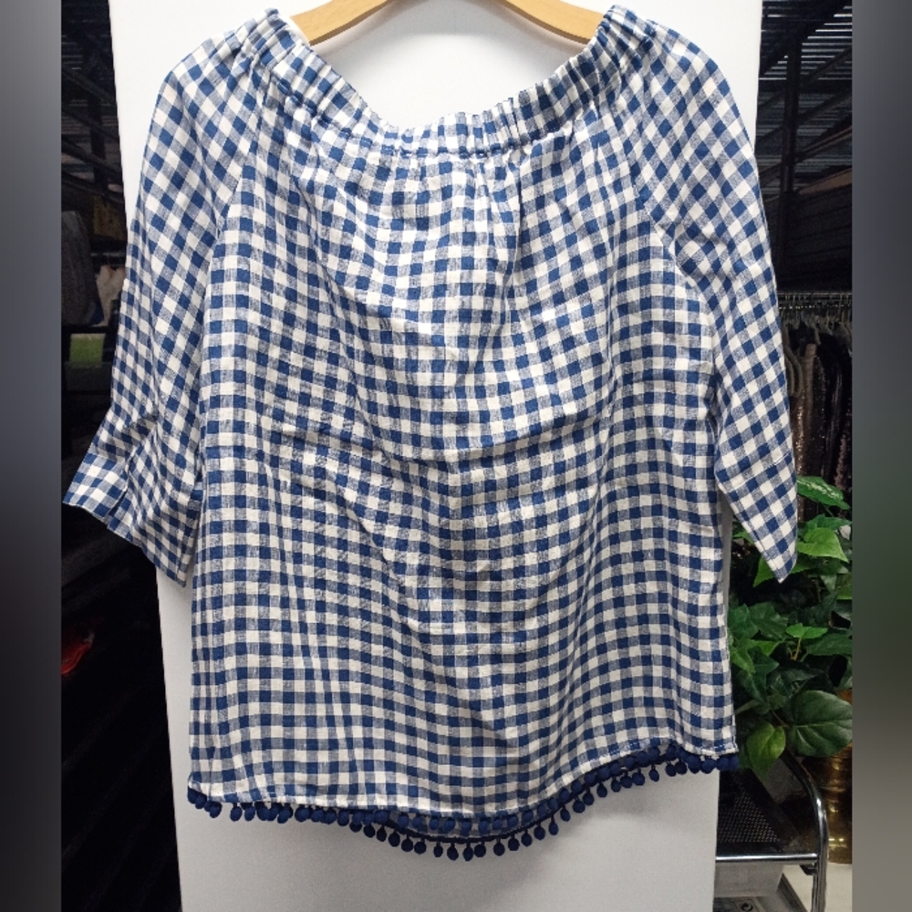 Sara Campbell Blue and White Gingham Blouse - Picture 4 of 6